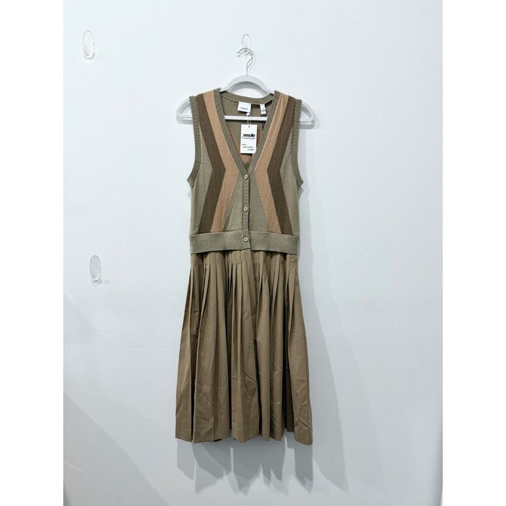 NWT Burberry 100% Wool Sleveless V-Neck Pleated A-Line Midi Dress Light Brown S - Picture 3 of 8